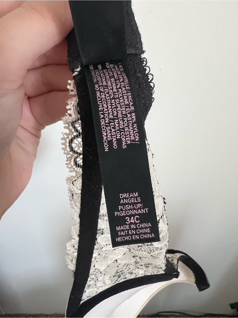 Victoria’s Secret Dream Angels Lace Push Up Bra 34C Black Cream Floral - Picture 4 of 6
